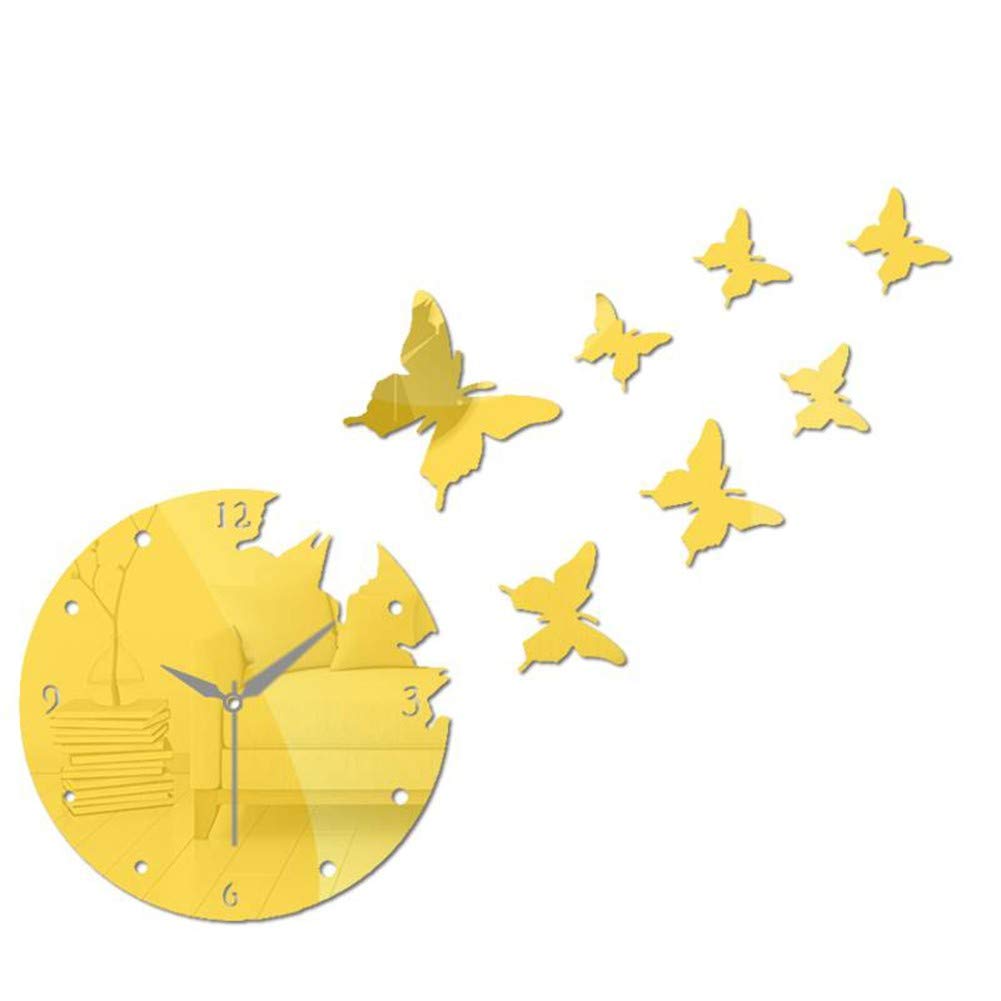Creative 3D DIY Butterfly Sticker Wall Clock Home Bedroom Decoration Wall Stickers (Color : Gold)
