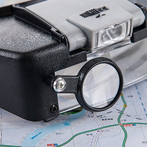 Jewelers ajustáveis ​​Head Headband Lamp Magnifier Iluminado Óculos de lupa Lupa de lente 2 LED Ligh