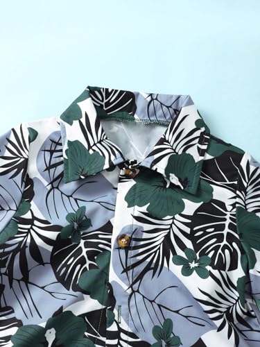 Image of Floerns Boy's 3 Piece Tropical Print Blouse Short Sleeve Tee with Shorts Set Green Multi 6Y