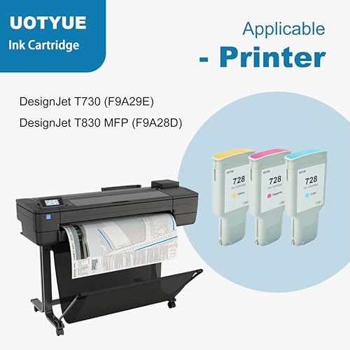 Miniatura 2 de 728 - Juego de cartuchos de tinta de 4.4 fl oz (3 unidades, cian/magenta/amarillo) -728 Cartucho de tinta de repuesto para HP 728, funciona con