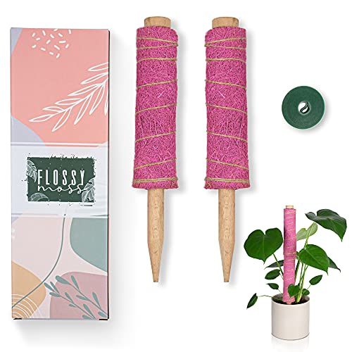 Flossy Moss Coconut Coir Moss Poles for Climbing Plants â€“ Eco Friendly Coir Moss Poles for Potted Plants â€“ Durable Design â€“ Set of 2 Stackable Moss Poles for Plants â€“ Included 6ft Garden Velcro Ties