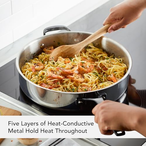 Image of KitchenAid 5-Ply Induction Clad Stainless Steel Saute Pan with Lid, 5-Quart, Polished Stainless Steel