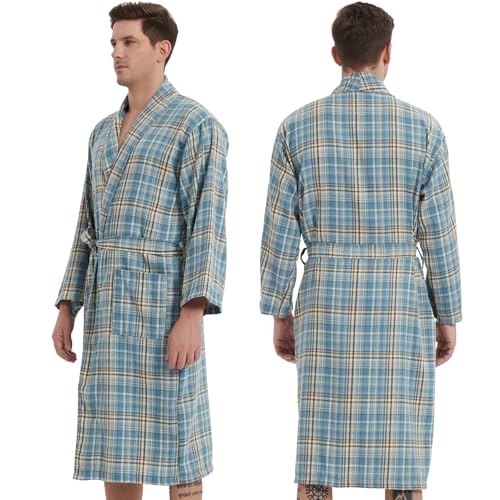 Men's Robe-Polyester Flannel Ultra-Lightweight Bathrobe for Unisex,Scottish Plaid Style Shawl Collar Bathrobe4