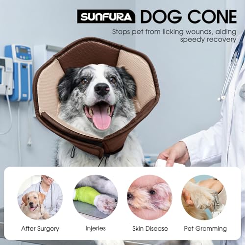 Image of Dog Cone - Soft Cone for Dogs to Stop Licking, Pet E-Collar Alternative After Surgery, Adjustable Pet Recovery Collar for Wound Healing, Brown Large
