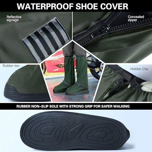 Image of iCreek Waterproof Shoe Covers Reflective Rain Boot Foldable Non-Slip Protective Overshoes for Rainy Day, Hiking, Outdoor
