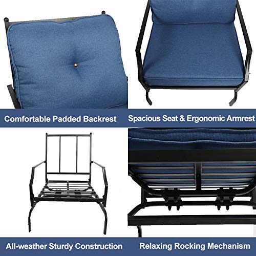 Lovinouse 2 Piece Patio Chairs Outdoor Rocking Chair, 400 Lbs Capacity Each, Bistro Set Patio Conversation Set, Metal Frame Outdoor Furniture for Balcony, Yard (Blue) - Thumbnail 6
