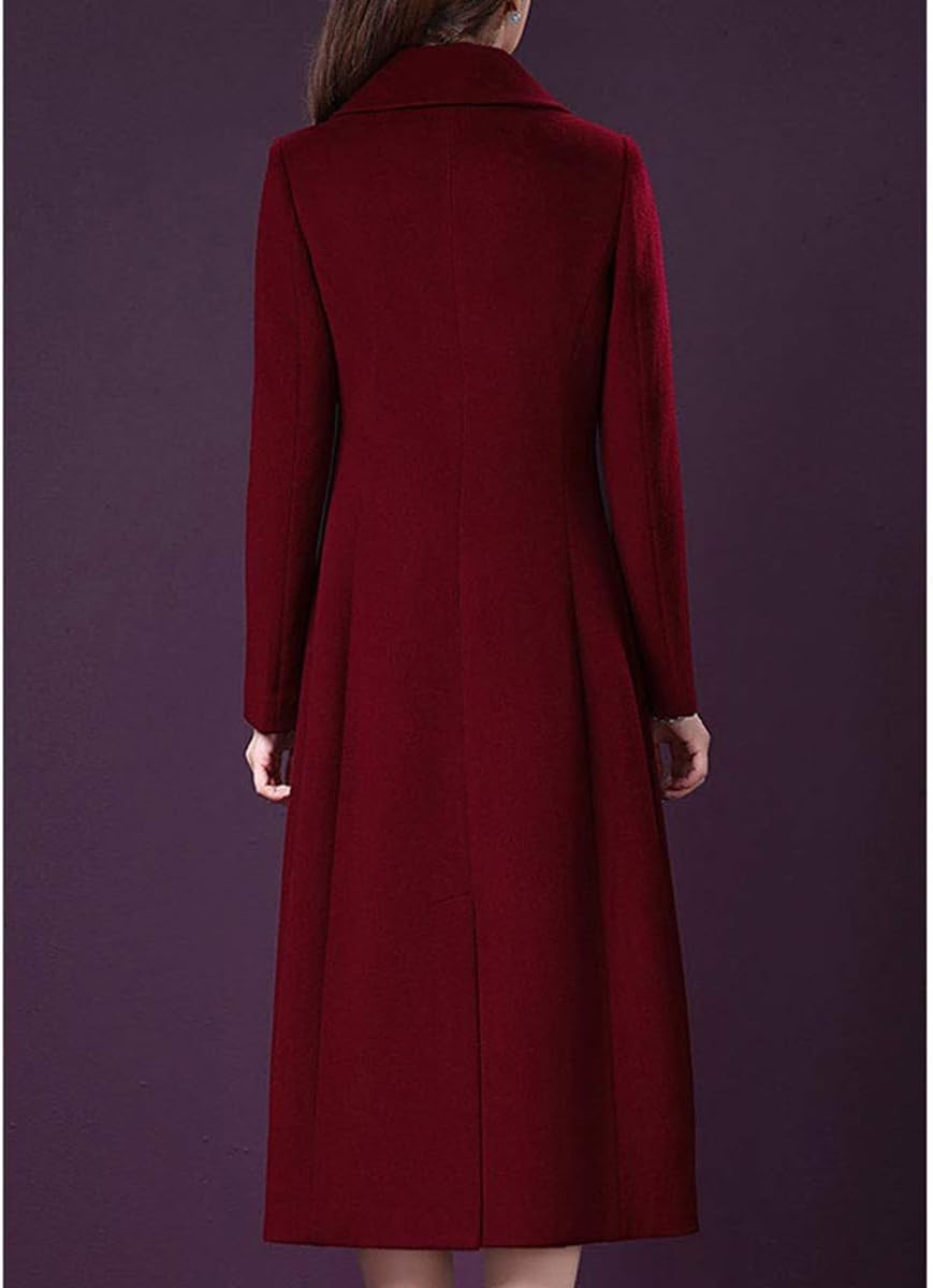 ebossy Women's Elegant Business Wool Coat Double Breasted Winter Long Coat - Image 2