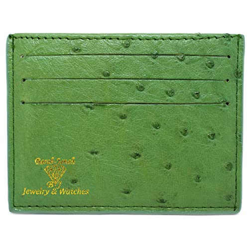 Real Ostrich Skin Handmade ID CardHolders Wallet For Men And Women (Green)