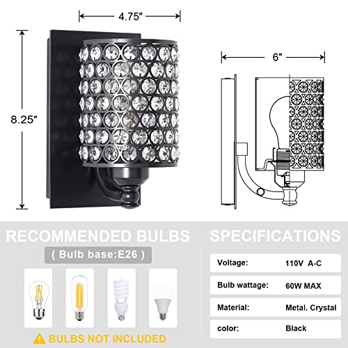 Image of Crystal Wall Sconce Oil Rubbed Bronze Finish (Set of 2) Modern Concise Style Wall Light Fixture with Polyhedral Opal Crystal Shade for Bath Room, Bed Room, LED Bulb(not Include)