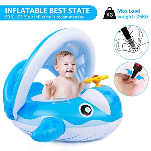 Peradix Baby Swimming Pool Float Boat, Inflatable Baby Swimming Ring With Removable Sun Protection Canopy, Whale Toddler Floaties Water Toys For Infant #TOP3
