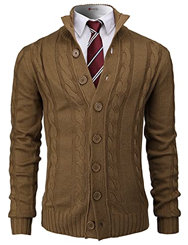 H2H Mens Casual Slim Fit Cardigan Cable Knitted Sweater Thermal Button Down Closure Beige US XL/Asia 2XL (CMOCAL061)
