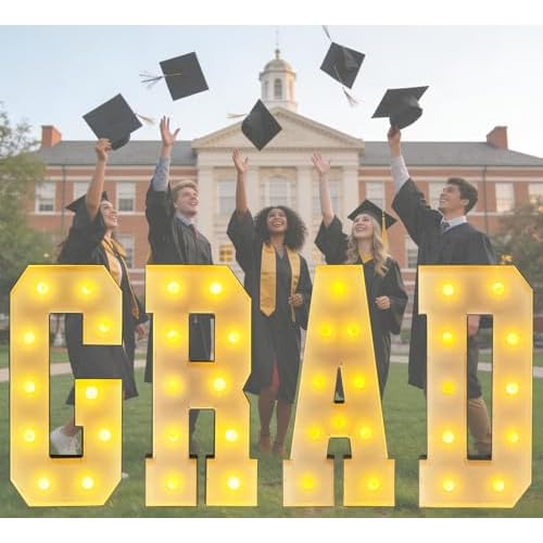 LANGXUN 3ft GRAD Letters Kit 2026 Numbers for Graduation Decorations, Large LED Marquee Light Up Letters, Class of 2025 Ornaments Sign for Kindergarte