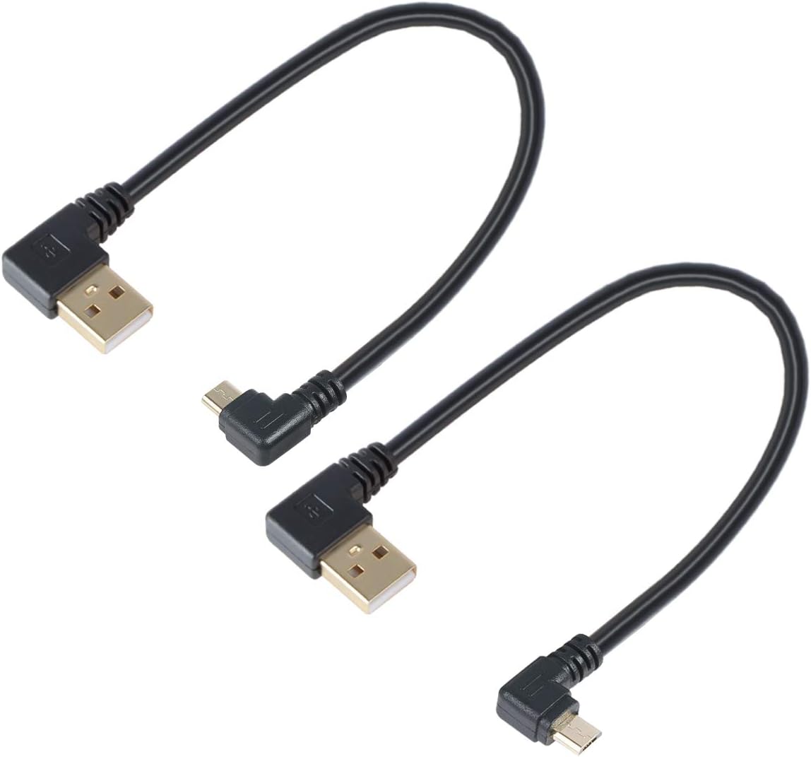 TENINYU Combo-Pack Left / Right Angle USB Cable 5.5 Inches for TV Stick and Power Bank - 90 Degree USB to Micro USB Cable for Roku TV Stick and More