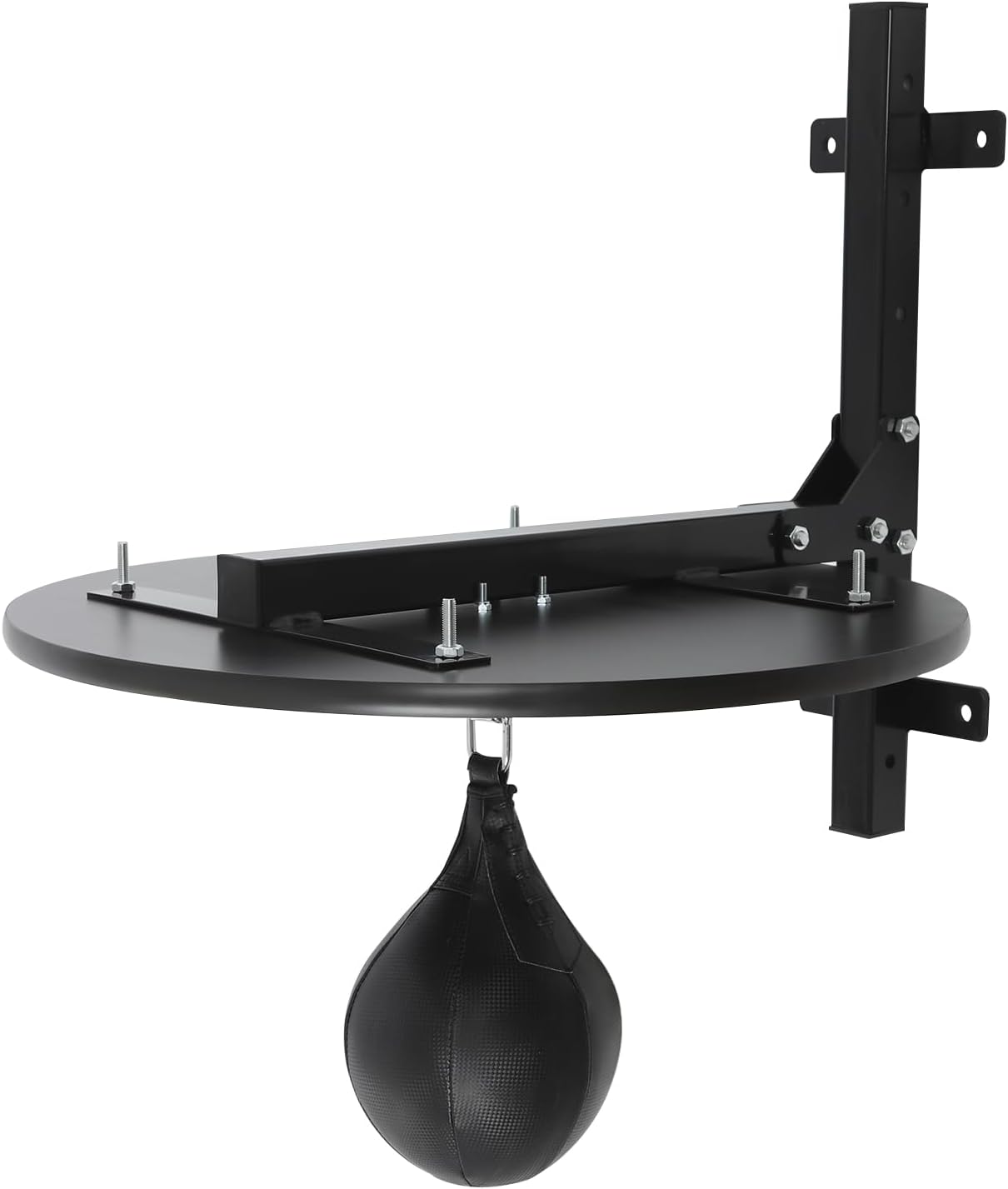 Speed Bag Platform Wall Mounted, Heavy Duty Boxing Speed Bag with Adjustable Height 11.8 Inch, Steel Wood Punching Platform for Home Gym, Includes Pump, Black 23.6x23.6 Inches