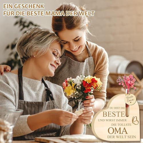 Beste Oma Geschenk Mutter Geschenke Geburtstag Holzherz mit Ewige Blumen, Coole Muttertagsgeschenke Geburtstagsgeschenk für Oma Geschenk Weihnachten