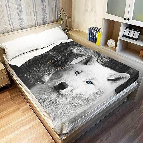 Sxchen 60"X80" Blankets Plush Sofa Bed Throw Black White Wolf #TOP2