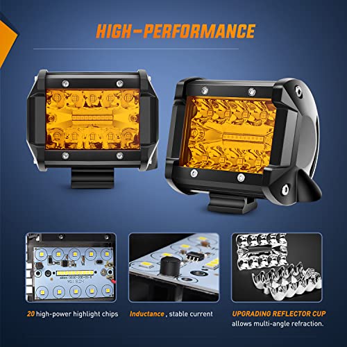 Image of Nilight 2PC 4Inch Amber Led Pods Triple Row 60W Flood Spot Combo Driving Fog Lights with 16AWG Wiring Harness-2 Leads for Offroad Pickup Trucks Jeep ATV UTV SUV, 2 Years Warranty