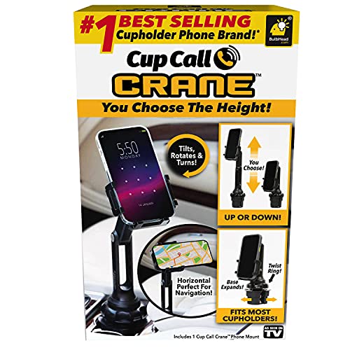 BulbHead Phone Crane Mount for Car, As Seen On TV, Ultra-Long Arm Raises Over a Foot Higher, Drive Safer, 360° Rotation, Vertical & Horizontal Adjustment, Twistable Base Fits Any Cupholder by BulbHead - Used condition - CA$7.81