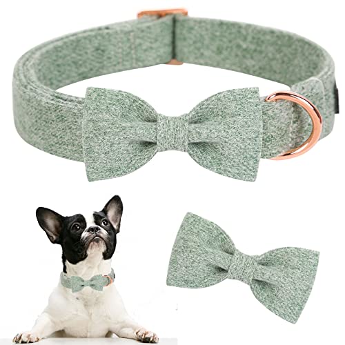 Aring Pet Bowtie Dog Collar-Cotton Green Dog Collar With Bow, Comfortable Dog Collars Gifts With Metal Buckle For Small Medium Large Boy And Girl Dogs #TOP2