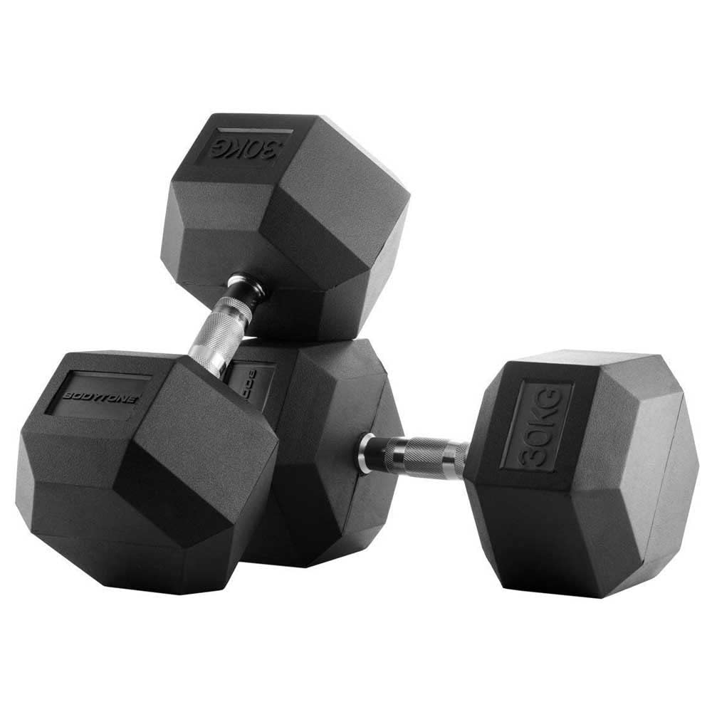 Bodytone - Manubri esagonali in gomma professionale da 30 kg (coppia) | H30