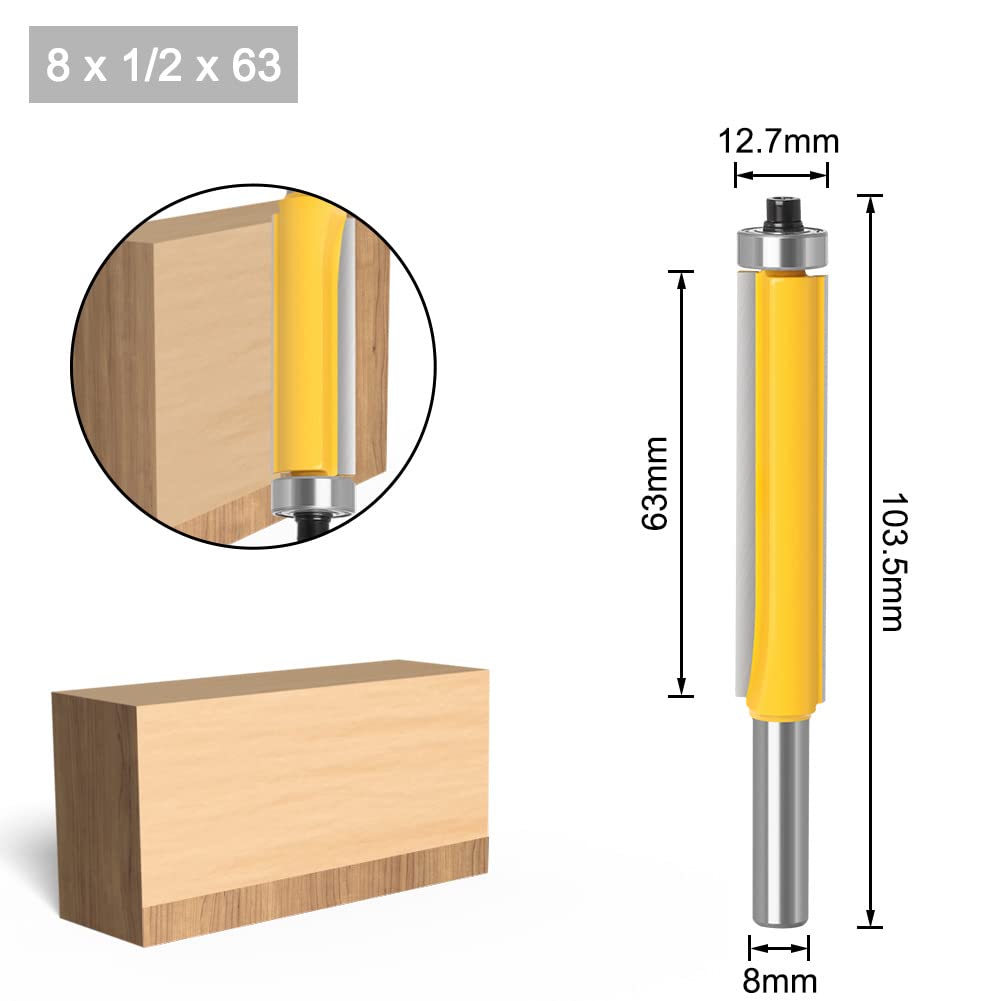 Fresa Per Legno 8mm Con Cuscinetti - Taglienti Diritti Per Lavorazione Precisione - Doppio Cuscinetto - Foto 3
