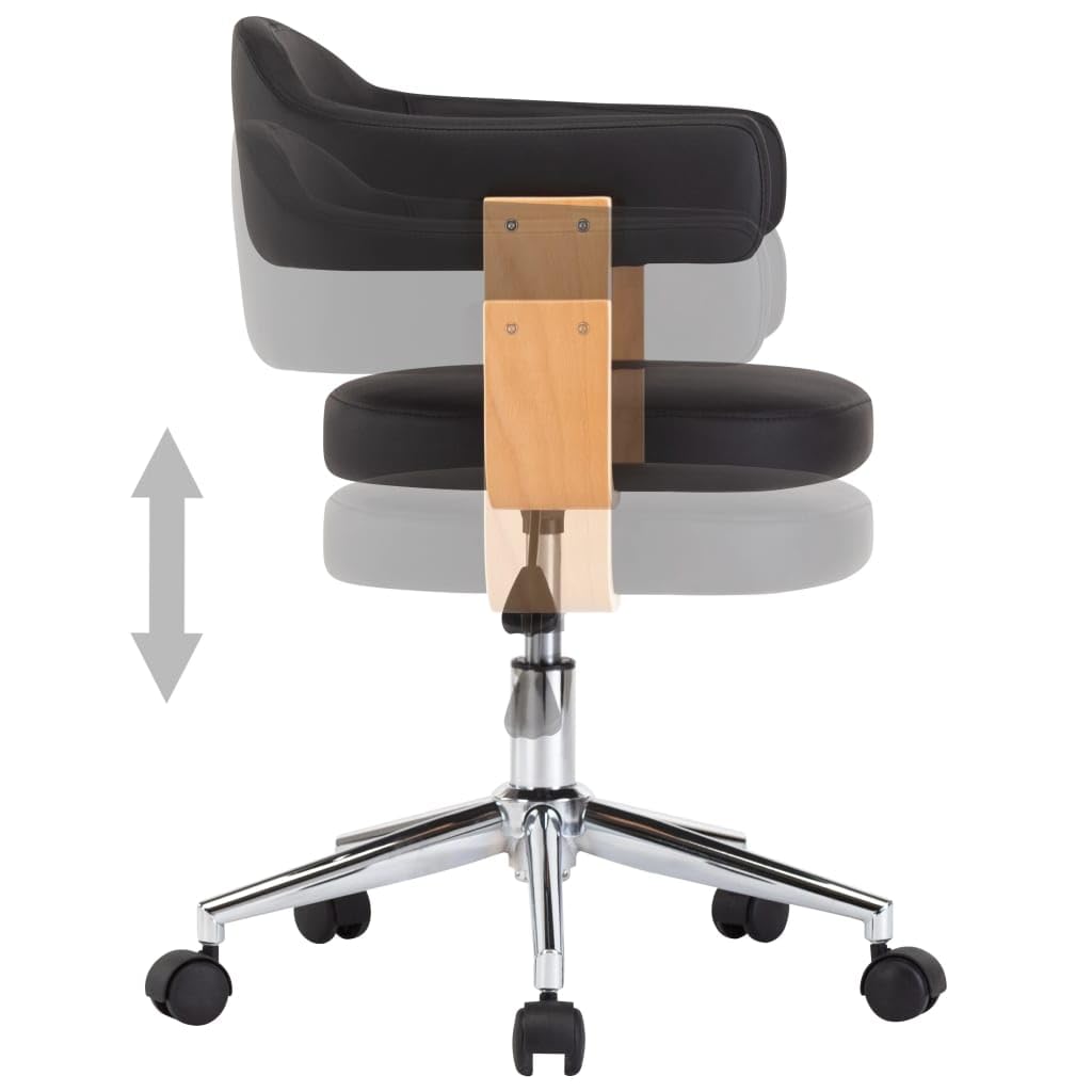 Juego de 4 sillas de comedor giratorias negras de piel sintética | Ajustable en altura, rotación de 360 grados, marco de madera, patas de acero, fáciles de montar