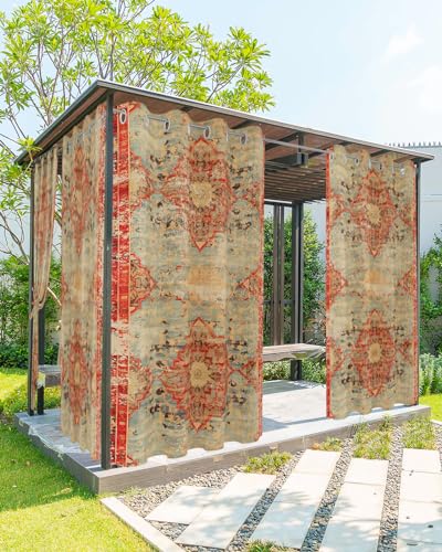 Rideau extérieur imperméable bohème floral orange pour pergola et cabane