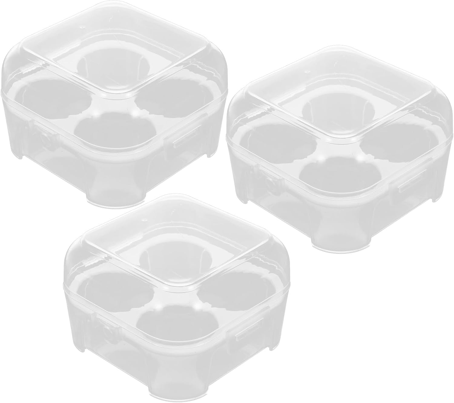 Hemoton Stackable 4-Compartment Egg Storage Container with Protective Lid Compact Plastic Egg Holder Organizer for Refrigerator Kitchen Storage 3.77X3.77X2.44In