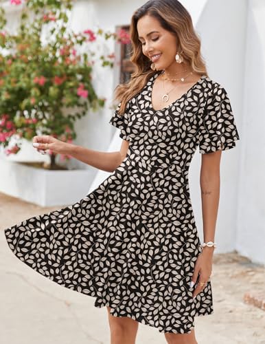 Image of Zeagoo Womens Summer Dress Casual Swing Sundresses Floral Ruffle Short Sleeve Wedding Guest Dress Beach Mini Dress 2026