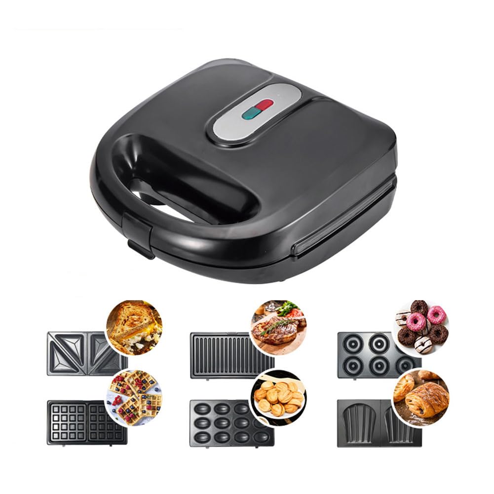 Treasure-ksa Sandwich Maker 6 in 1, Waffle Maker with Removable Plates, Electric Panini Press Sandwich Maker, Sandwich Toaster for Breakfast Sandwiches Grilled Cheese Steak, LED Indicator Lights, 750W