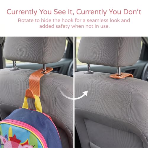 Image of 4PCS Car Seat Headrest Hooks, Auto Back Seat Hanger Holder, Durable Stylish Vehicle Organizer Universal Car Interior Accessories, Storage Hooks for Purses, Bags, Clothes (Carbon Fiber /Orange)
