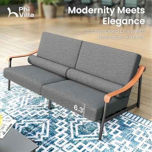 Image of PHI VILLA Modern Outdoor Sofa with Extra Thick 6.3 inch Cushion,Deep & Wide Seat Patio Couch for Deck Front Porch Backyard