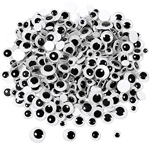 TOAOB 1200pcs Plastic Wiggle Googly Eyes with Self Adhesive 6mm 8mm 10mm 12mm Black Round Sticker Eyes for DIY Arts Crafts Scrapbooking