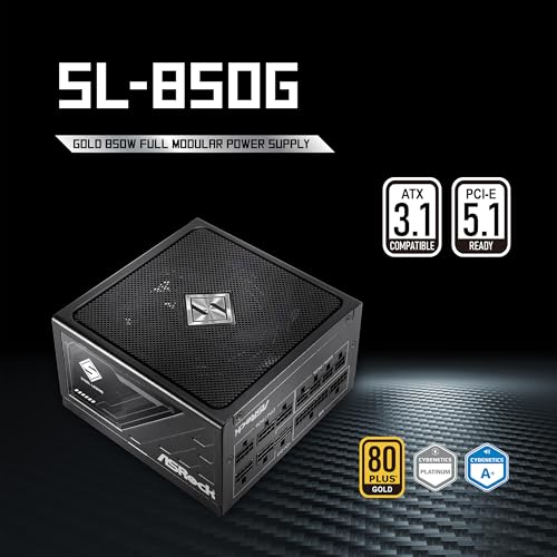 Image of ASRock Steel Legend SL-850G 850W 80 Plus Gold & Cybenetics Platinum Full Modular Power Supply ATX3.1 PCIe5.1 Ready with Dual Color 12V-2x6 Cable 10 Years Warranty 135 mm FDB Fan Japanese Capacitor