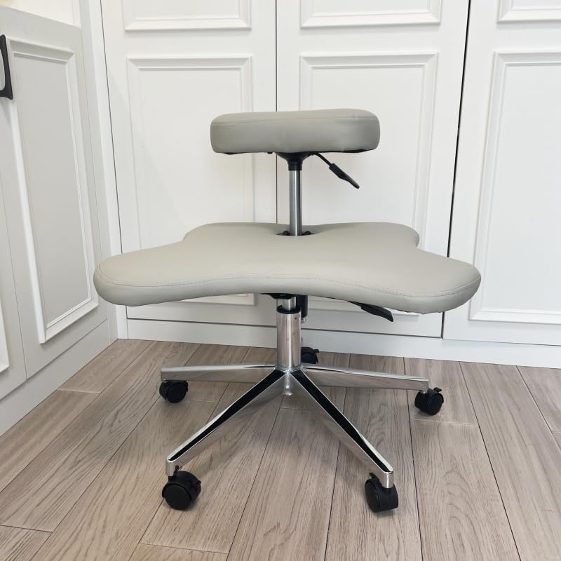 Ergonomic Crossed Leg Kneeling Chair for Office – Adjustable Height with Thick Cushion, 360° Swivel,Posture-Correcting Stool for Desk Work, Back Pain Relief (Grey)