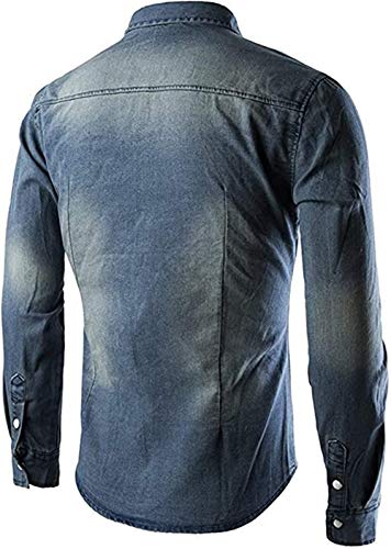 Men's Cotton Cowboy Denim Shirt Snap Button Up Long Sleeve Casual Slim Fit Shirts - Image 4