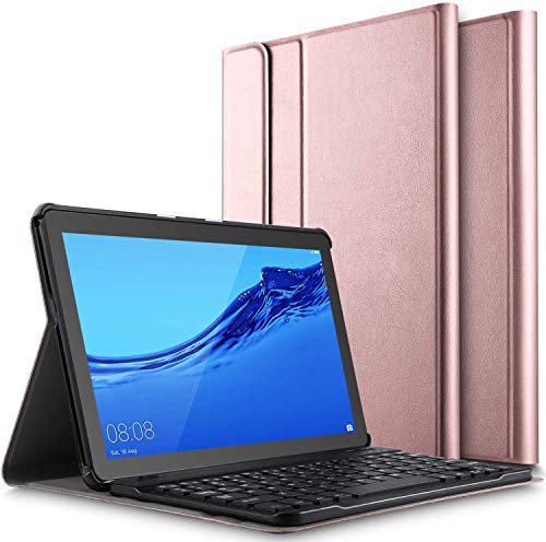 Claelech Funda para teclado Huawei Mediapad T5 10.1 2018, magnética, delgada, con función atril, con teclado Bluetooth inalámbrico desmontable T5 de 10.1 pulgadas (oro rosa)