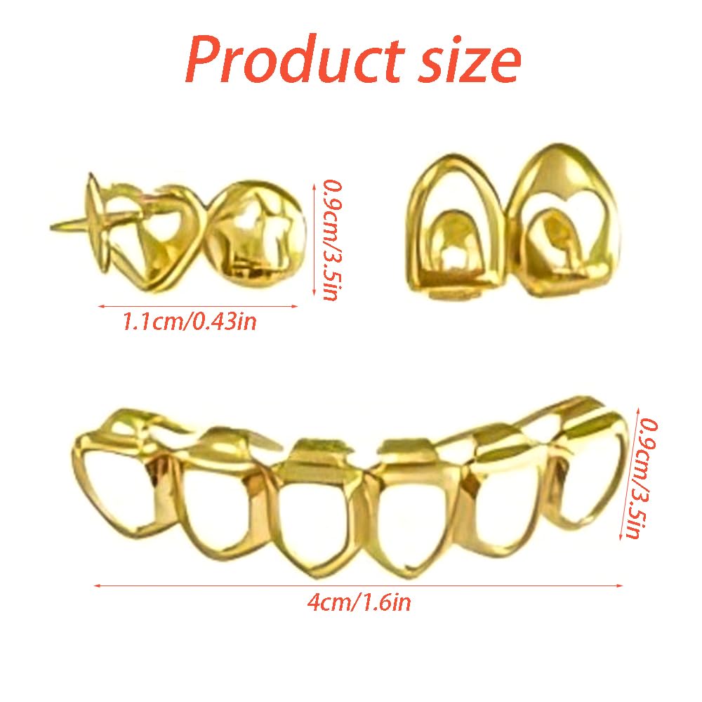 SSyang Hip-hop Teeth, Teeth Grills, hollowed-out Gold Plated Tooth, Braces Top and Bottom Grill Cap Shiny Teeths - Image 2
