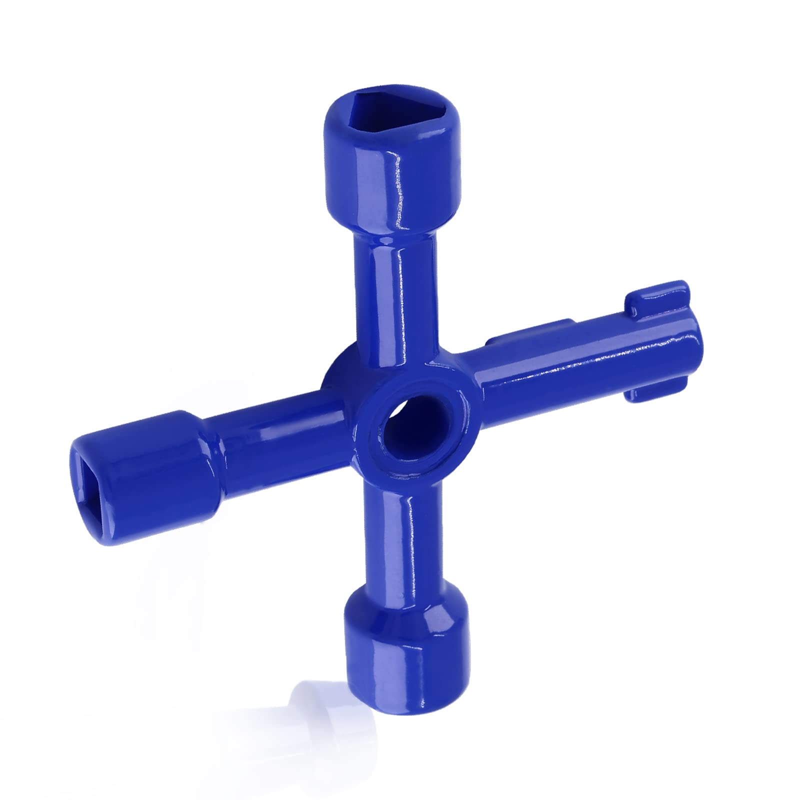 Waziaqoc 4-Way Multi-Functional Utilities Key, Zinc Alloy Triangle/Square Universal Cross Wrench for Water Meter Electric Gas Valve Cabinet Elevator, Blue