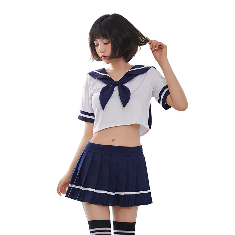 SINMIUANIME Lencería sexy para mujer, uniforme JK para cosplay, lencería japonesa, traje de estudiante suave y lindo (blanco y azul)