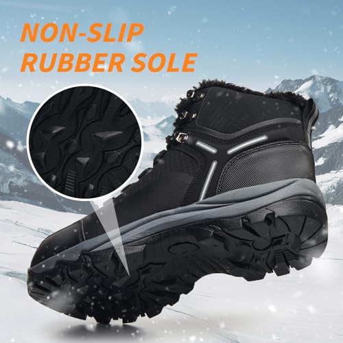 Men's Waterproof Snow Boots Insulated Winter Boots with Non Slip Rubber Sole FurLined Warmth for Hiking Shoveling Work And Daily Commute - Image 5