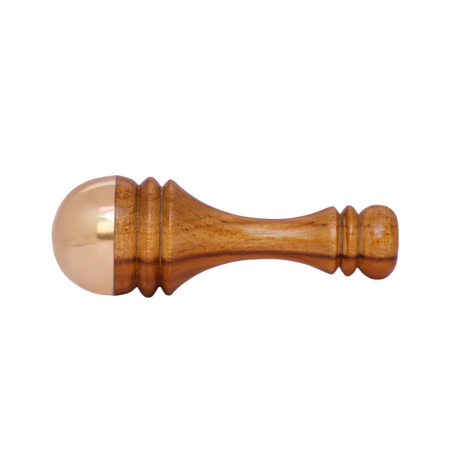 Kansa Wand Traditional Ring Design Face/Foot/Body Massage Tool Teak Wood Handle Natural (Small)