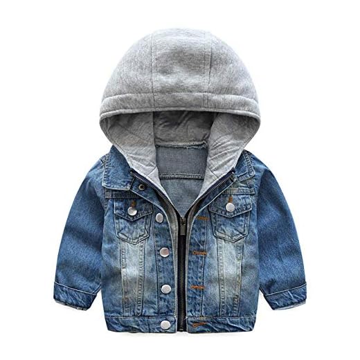 LAPLBEKE Cazadora Vaquera para Niños Jeans Larga Cremallera Chaqueta De Mezclilla Niñas con Capucha 18-24Mes