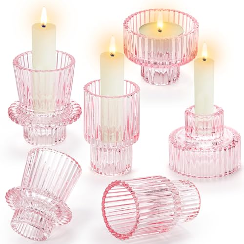 Yopay 6 Pack Glass Votive Candle Holders Versatile Decorative Tealight Holder for Taper Candles, Table Centerpieces, Valentines, Christmas, Wedding Boho Decor