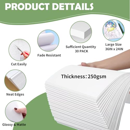 Image of 24x36 inches Poster Paper Set of 30, White Large Poster Board, Blank Display Boards, Heavyweight Poster Paper Bulk for School, Office & Craft Projects