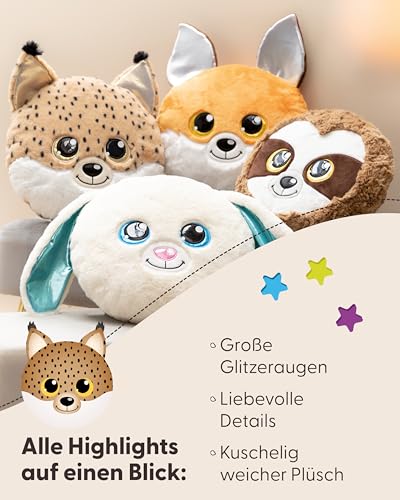 NICI Kuscheltier Kissen GLUBSCHIS Luchs Lenzo 32 x 32 cm - Flauschig-weiches Kuschelkissen für Babys & Kleinkinder, Kinderkissen für Jungs & Mädchen - 61369