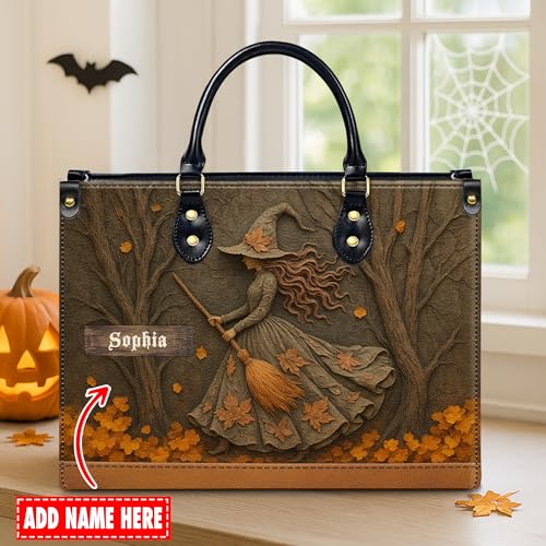 Personalized Witch Leather Handbags, Halloween Purses For Women, Spooky Bags for Women, Gifts for Halloween2