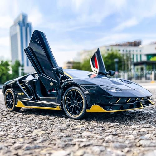 Image of FEXXA 🏎️ Exclusive Alloy Metal Pull Back Die-cast Car Model with Sound Light Mini Auto Toy for Kids Metal Model Toy Car with Sound and Light (1.24 Scale Lamborghini LP770 -Black)