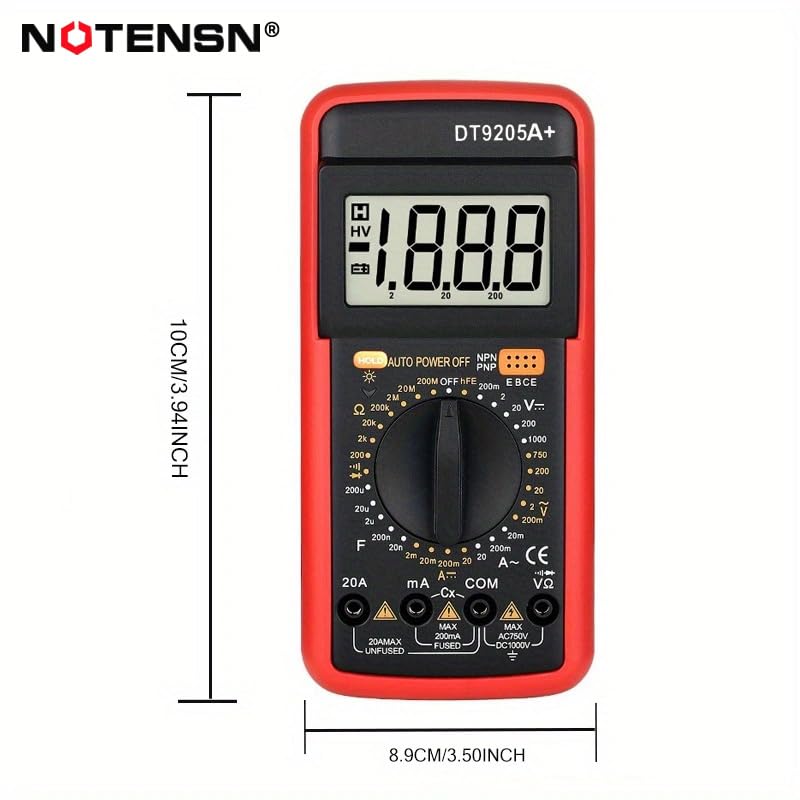 DT9205A+ Digital Multimeter, 1000V True RMS Auto-Ranging Voltmeter, Professional Electrician Tools with Temperature/Diode/Continuity Test, Anti-Burn & Full Protection for Home/Car/Industrial Use