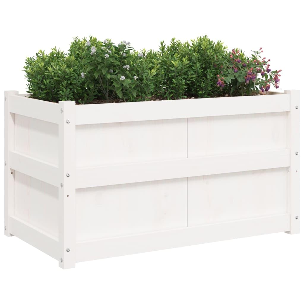 Donice ogrodowe 2 szt biale lite drewno sosnowe duze skrzynie na kwiaty na taras balkon ozdobne pojemniki z naturalnego drewna o wymiarach 90x50x50 cm prosty montaz